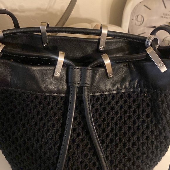 Rag and Bone Black net Dayton drawstring bucket crossbody bag with leather trim - Picture 2 of 13